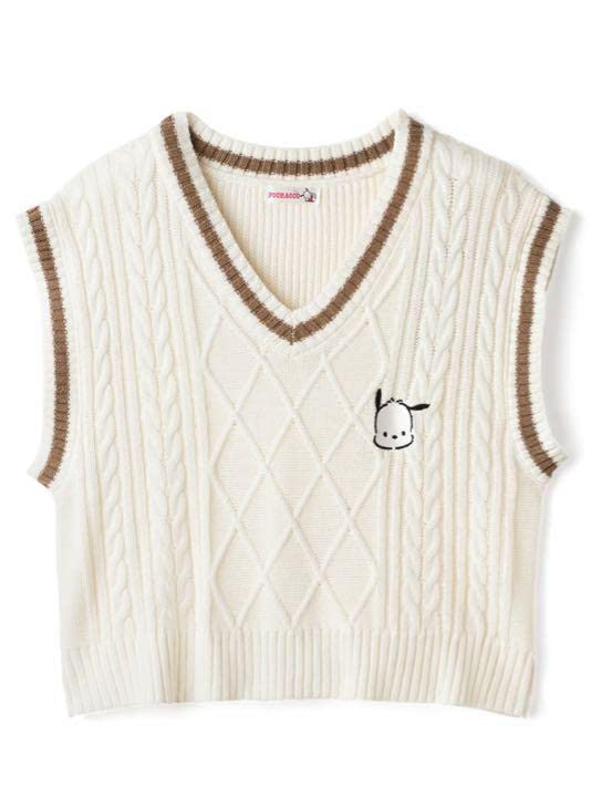 Amazon.co.jp: GRL ポチャッコ刺繍ケーブル編みニットベスト